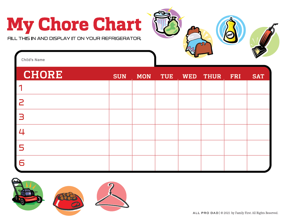 Free Printable Chore Chart For 4 Year Olds - With Pictures!