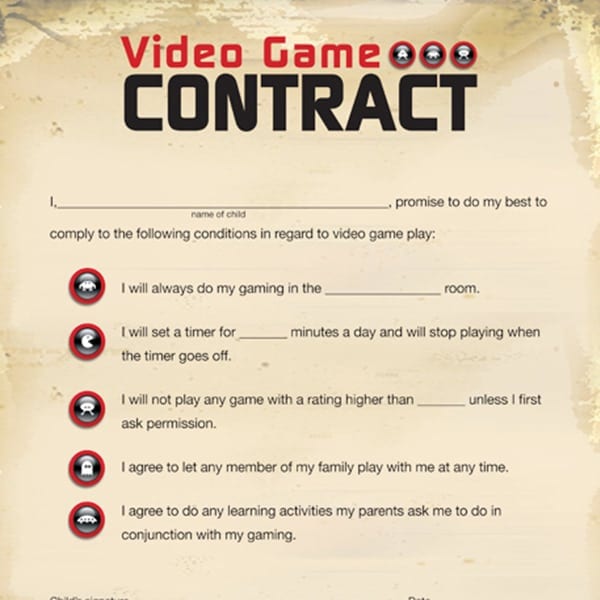 Video Game Contract All Pro Dad All Pro Dad