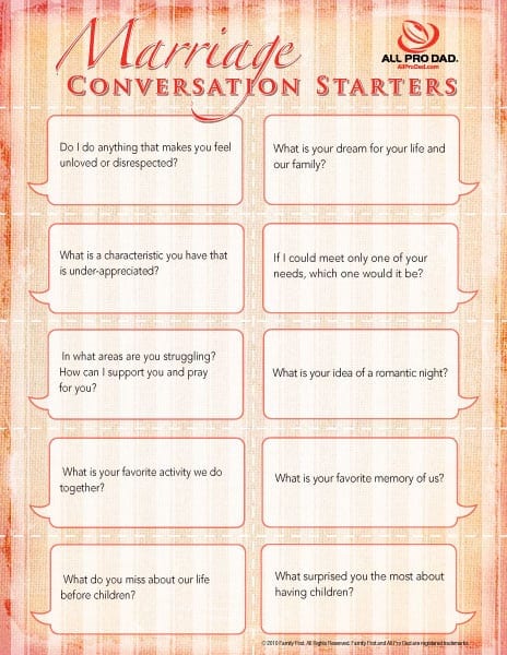 Marriage Conversation  Starters  All Pro Dad